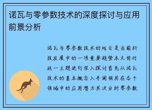 诺瓦与零参数技术的深度探讨与应用前景分析